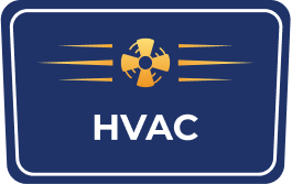 A blue rectangular sign with a yellow fan icon above the words "HVAC" and "Most Valuable Plumber" in white, indicating heating, ventilation, air conditioning, and top plumbing expertise.